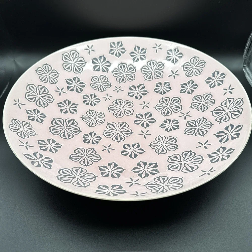Roselane Pottery Serving Bowl California Large Vintage Atomic Snowflake Pink 60s